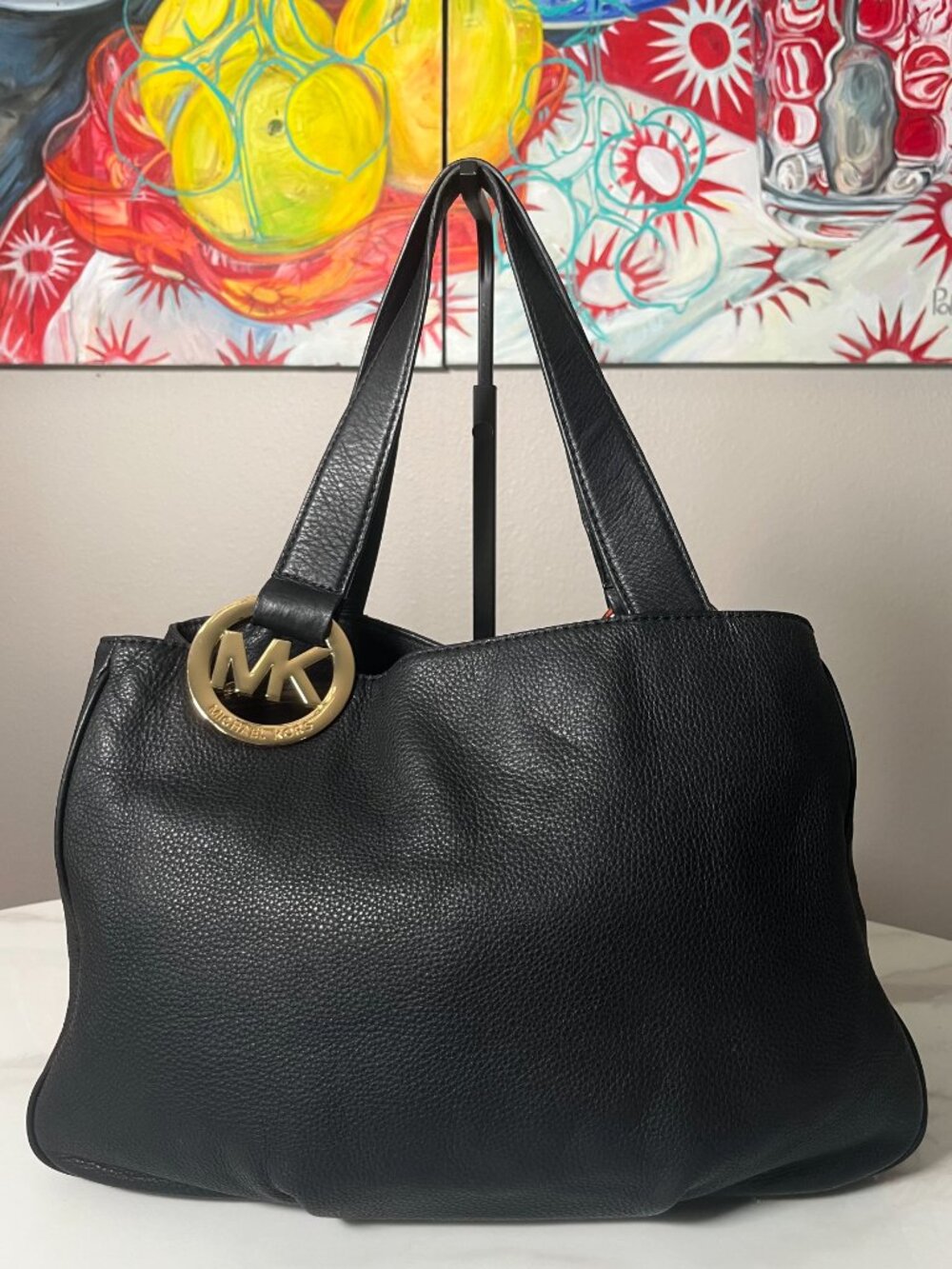 Michael Kors Fulton Large East West Black Pebbled Leather Tote